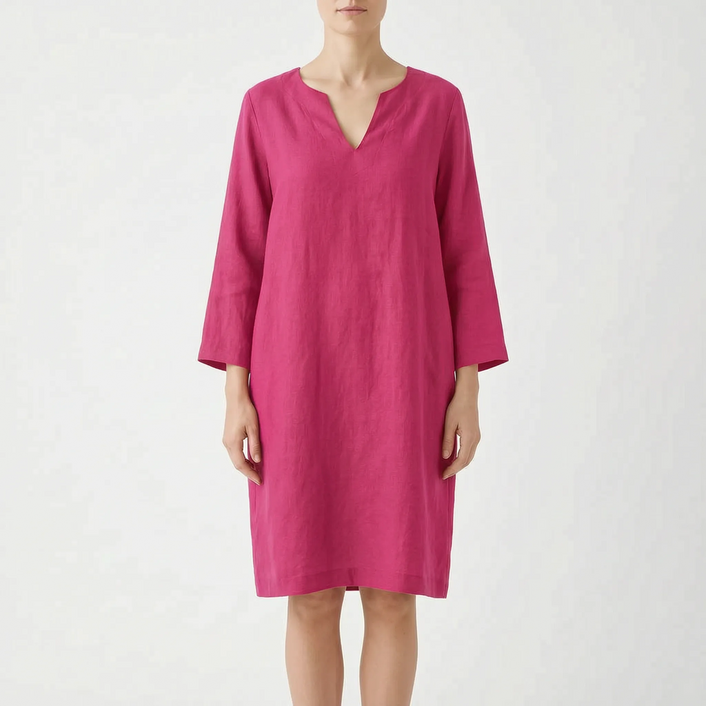 CassieDress  - Relaxed Fit V-Neck Shift Dress Casual Daytime Outings