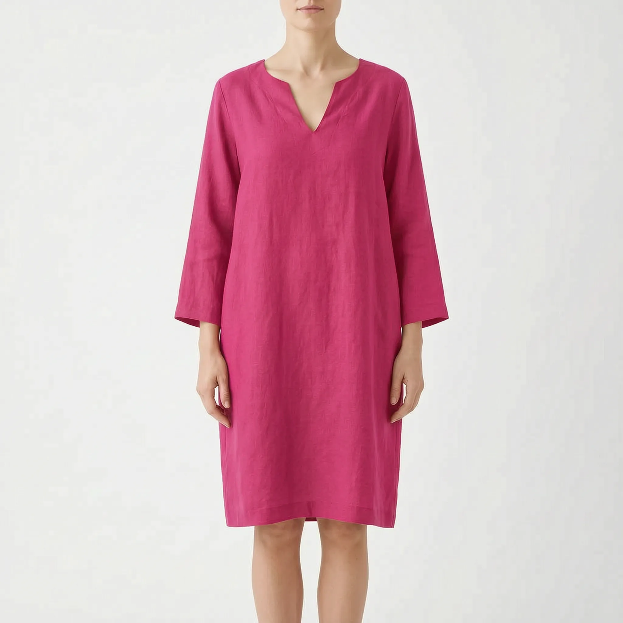CassieDress  - Relaxed Fit V-Neck Shift Dress Casual Daytime Outings