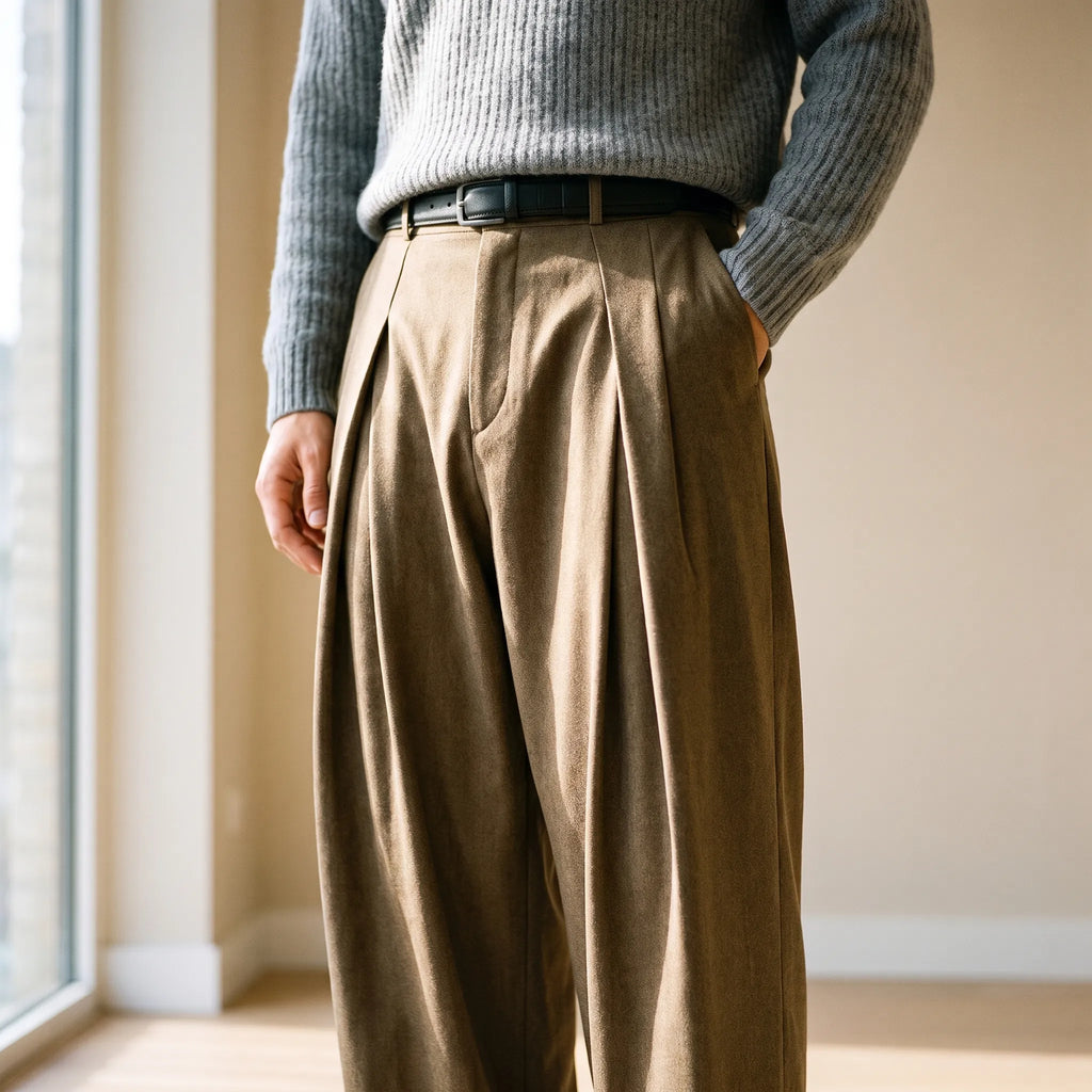 Caturix  - Men's Pleated Wide Leg Trousers Office Wear