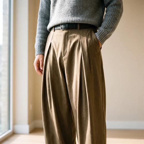 Caturix  - Men's Pleated Wide Leg Trousers Office Wear