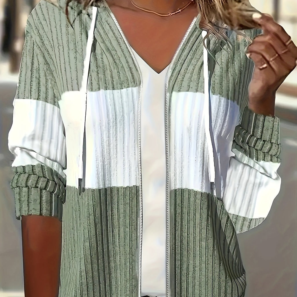 Women's colour block hooded zip sweatshirt jacket