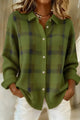 Women's long sleeve plaid button front cardigan with collar