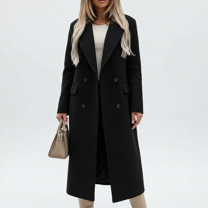 Women's double-breasted trench coat with collar and side pockets