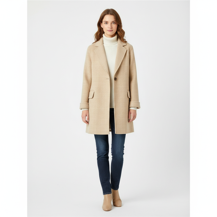 Women's checked trench coat with notch lapels and patch pockets