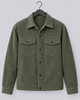Men's green corduroy overshirt jacket with a button front and chest pockets