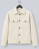 Men's off-white corduroy overshirt jacket with a button front and chest pockets