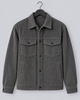 Men's grey corduroy overshirt jacket with a button front and chest pockets