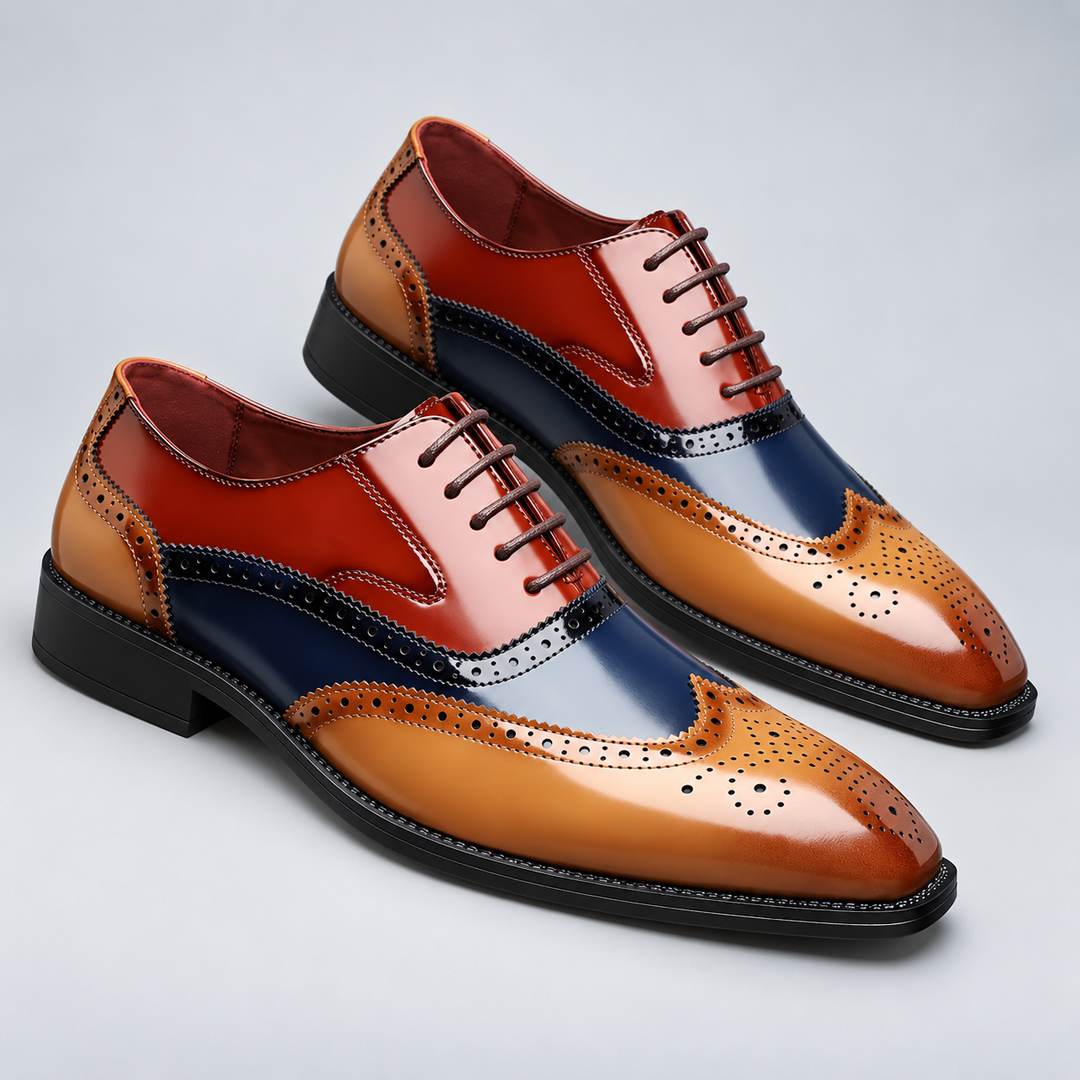 Men's wingtip brogue Oxford shoes with brogue perforations