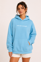 Women's hooded sweatshirt with front text print and kangaroo pocket