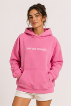 Women's hooded sweatshirt with front text print and kangaroo pocket