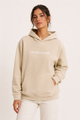 Women's hooded sweatshirt with front text print and kangaroo pocket