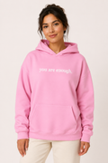 Women's hooded sweatshirt with front text print and kangaroo pocket