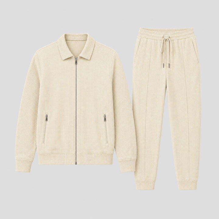 Men's zip tracksuit set with collared jacket and trousers