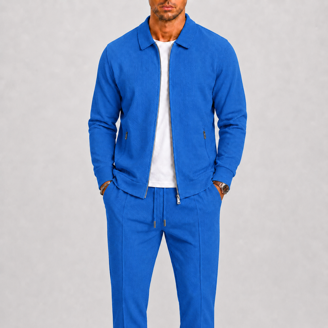 Men's zip tracksuit set with collared jacket and trousers