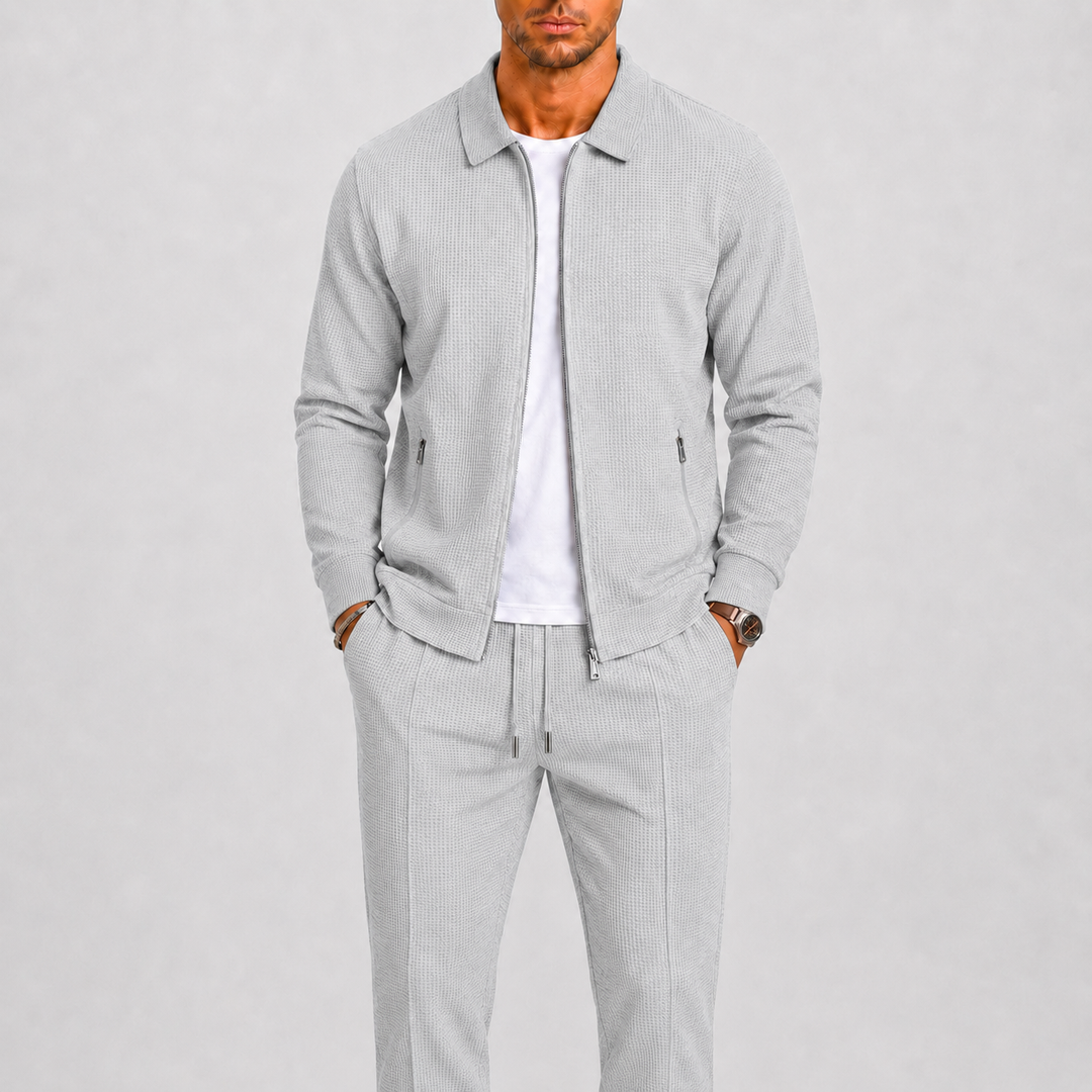 Men's zip tracksuit set with collared jacket and trousers