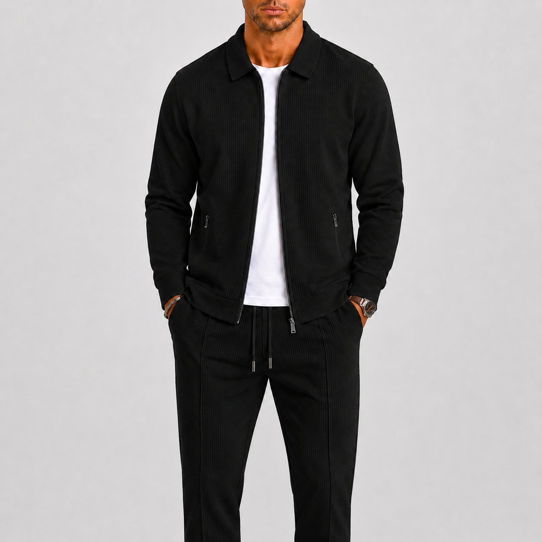 Men's zip tracksuit set with collared jacket and trousers