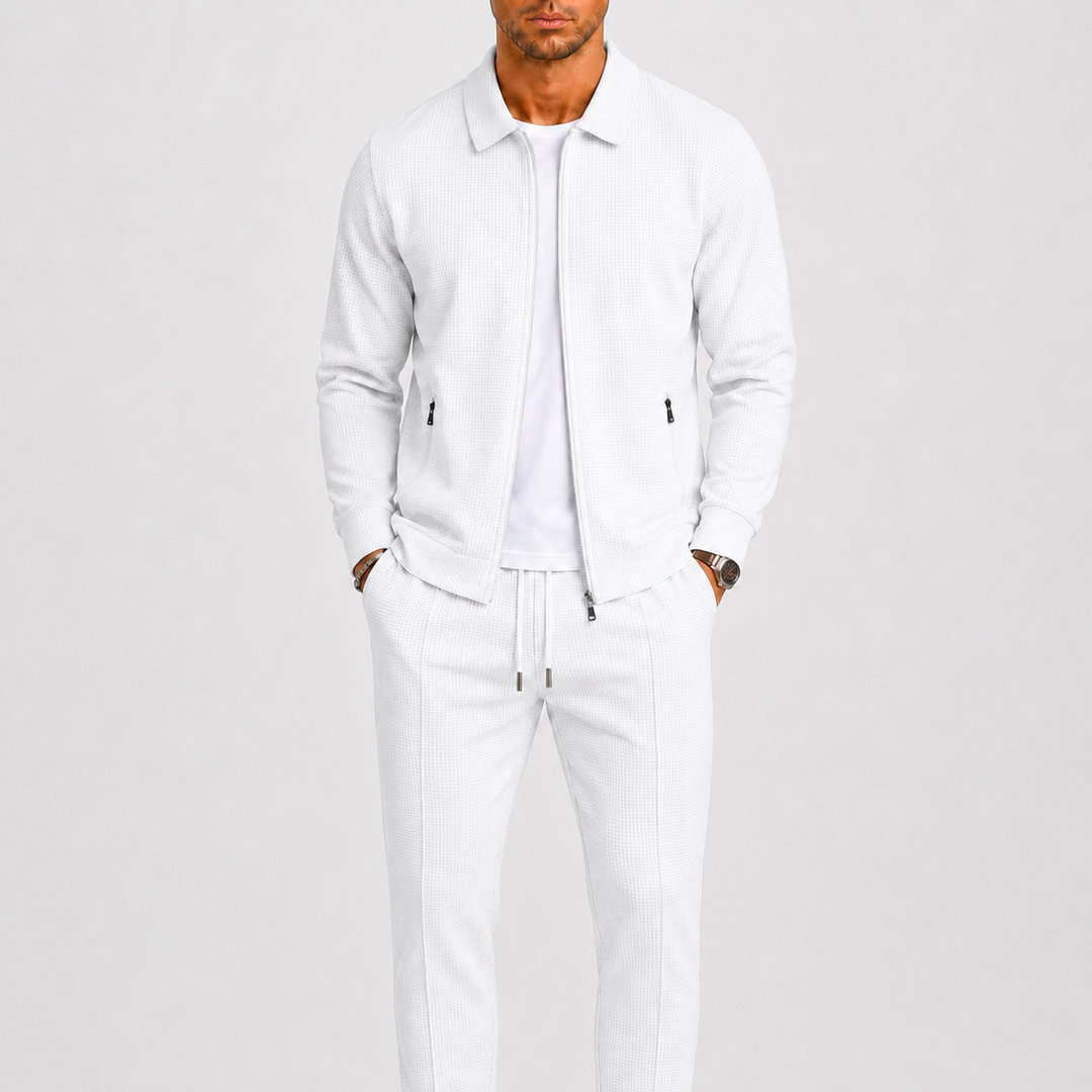 Men's zip tracksuit set with collared jacket and trousers