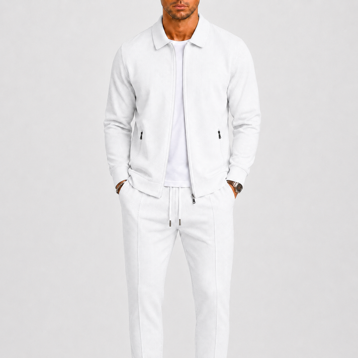 Men's zip tracksuit set with collared jacket and trousers