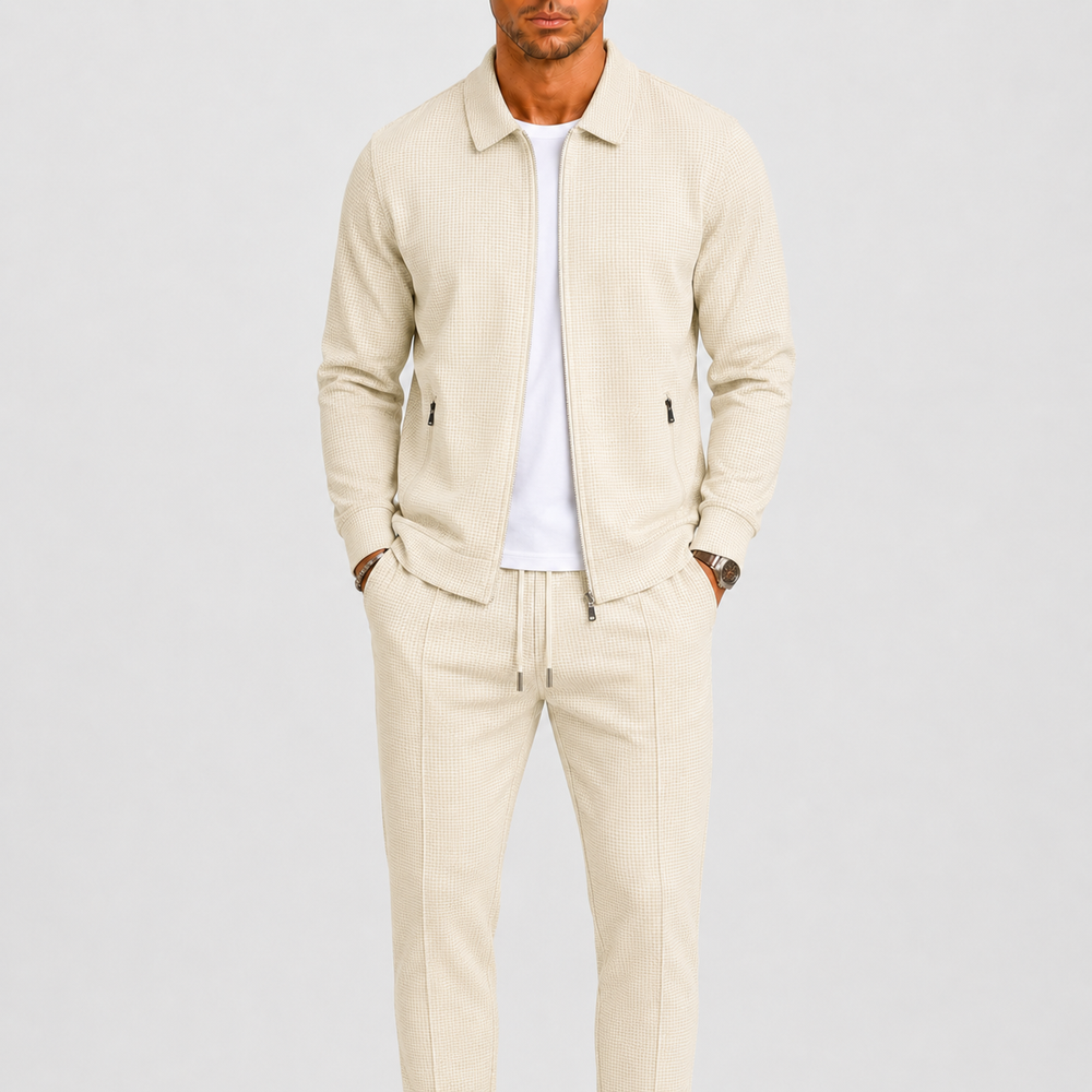 Men's zip tracksuit set with collared jacket and trousers
