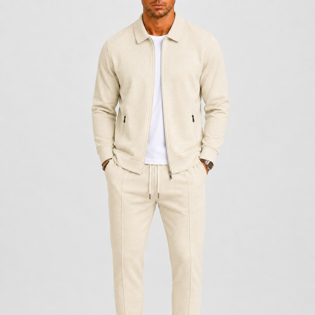 Men's zip tracksuit set with collared jacket and trousers