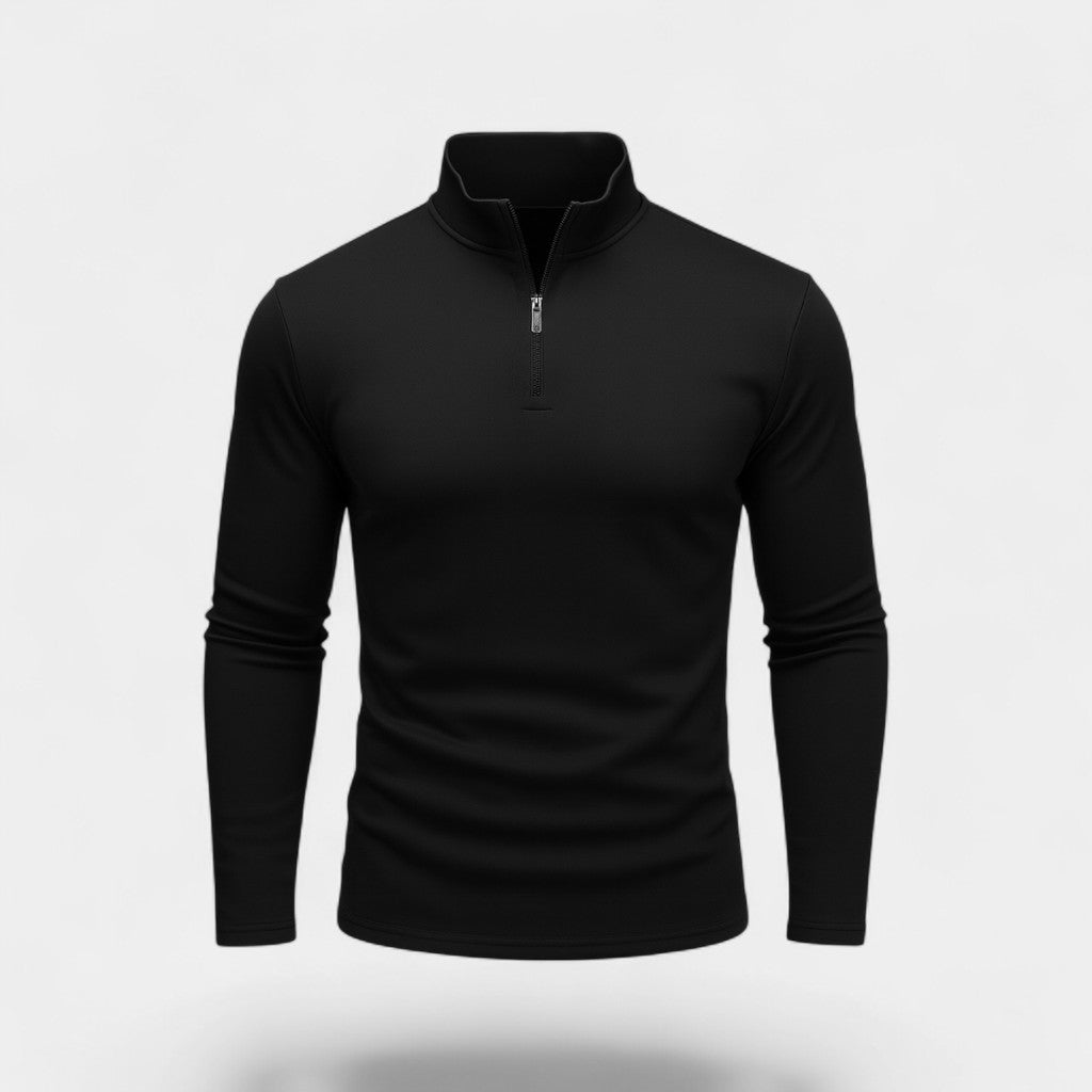 Men's plain quarter-zip sweatshirt with mock neck and long sleeves