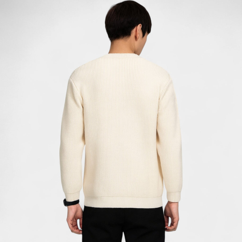 Men's ribbed zip-front cardigan with mock neck and long sleeves