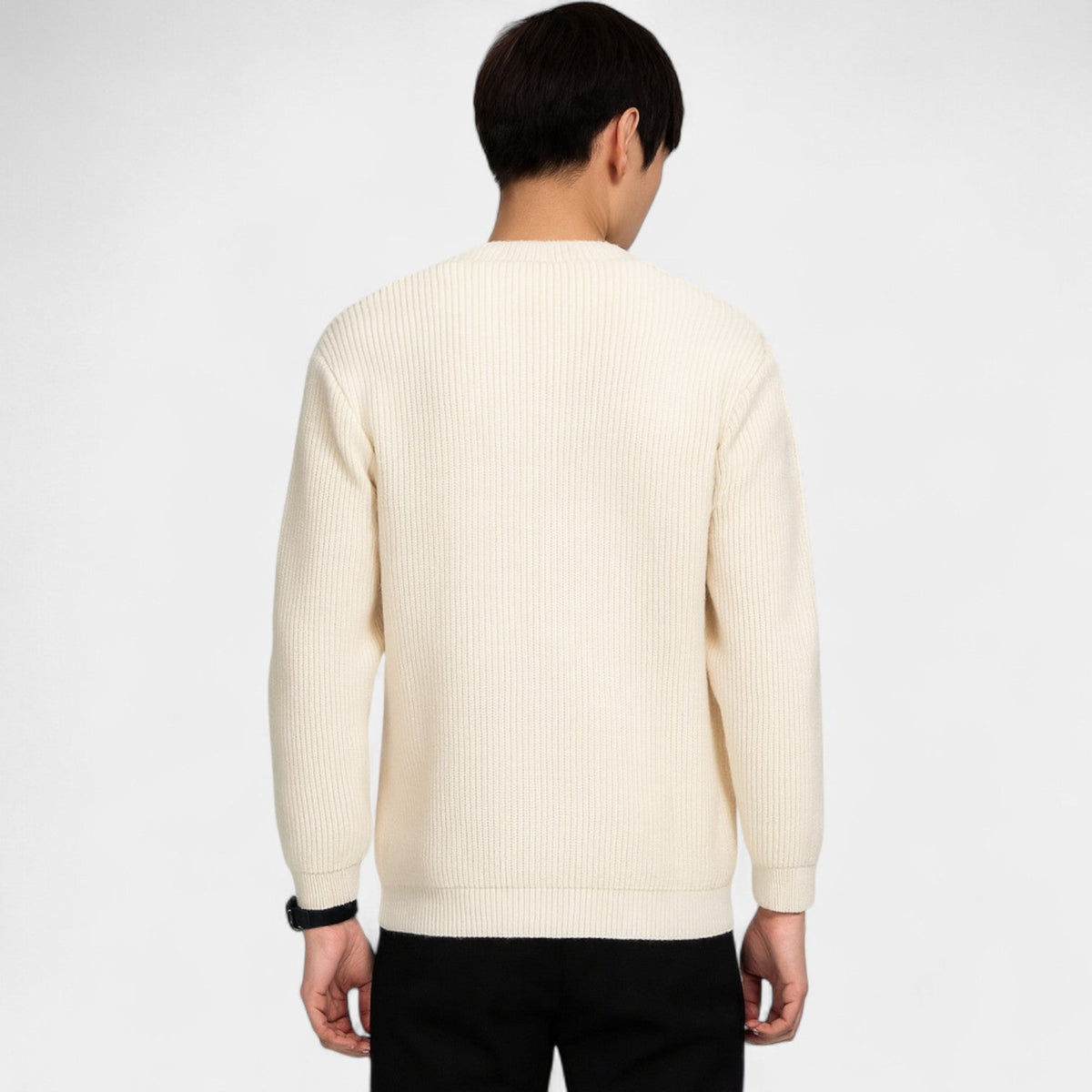 Men's ribbed zip-front cardigan with mock neck and long sleeves