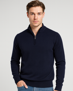 Men's long-sleeve quarter-zip jumper with ribbed mock neck and cuffs