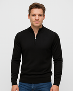 Men's long-sleeve quarter-zip jumper with ribbed mock neck and cuffs