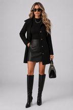 Women's button front trench coat with long sleeves and structured shaping