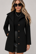 Women's button front trench coat with long sleeves and structured shaping