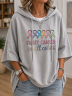 Women's short-sleeve hooded top with colourful awareness ribbon graphic