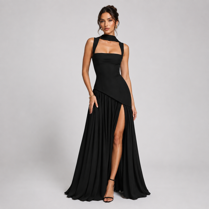 Women's Satin-Look Draped Maxi Dress