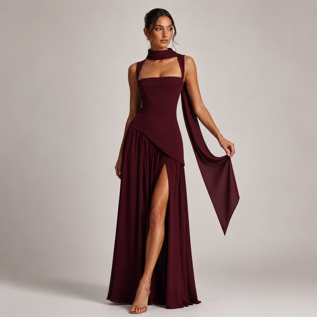 Women's Satin-Look Draped Maxi Dress