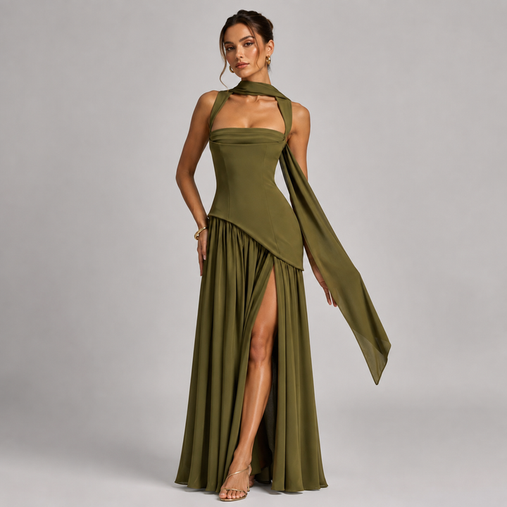 Women's Satin-Look Draped Maxi Dress