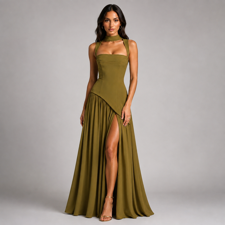 Women's Satin-Look Draped Maxi Dress