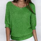 Women's open-knit sweater with wide neckline and three-quarter sleeves