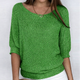 Women's open-knit sweater with wide neckline and three-quarter sleeves