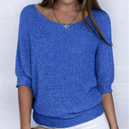 Women's open-knit sweater with wide neckline and three-quarter sleeves