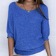Women's open-knit sweater with wide neckline and three-quarter sleeves