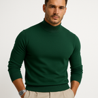Men's fine knit turtleneck sweater with long sleeves and ribbed trims