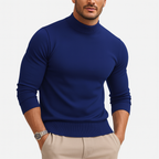 Men's fine knit turtleneck sweater with long sleeves and ribbed trims