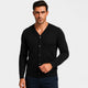 Men's long-sleeve V-neck cardigan with button front and patch pockets