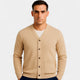 Men's long-sleeve V-neck cardigan with button front and patch pockets