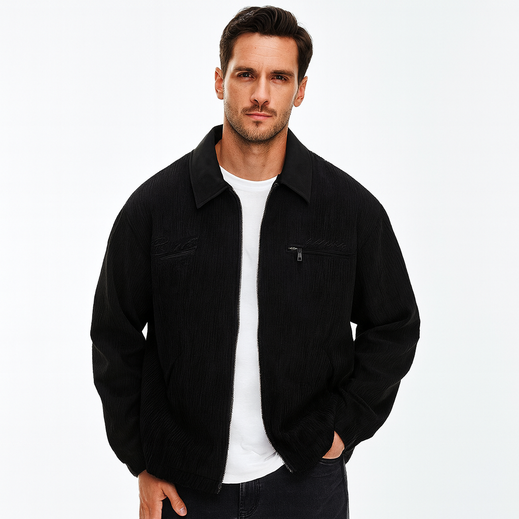 Corduroy zip jacket with contrasting collar and front pockets