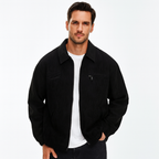 Corduroy zip jacket with contrasting collar and front pockets