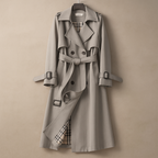Women's belted double-breasted trench coat with checked lining