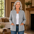 Women's ribbed knit cardigan with zip front and patch pockets