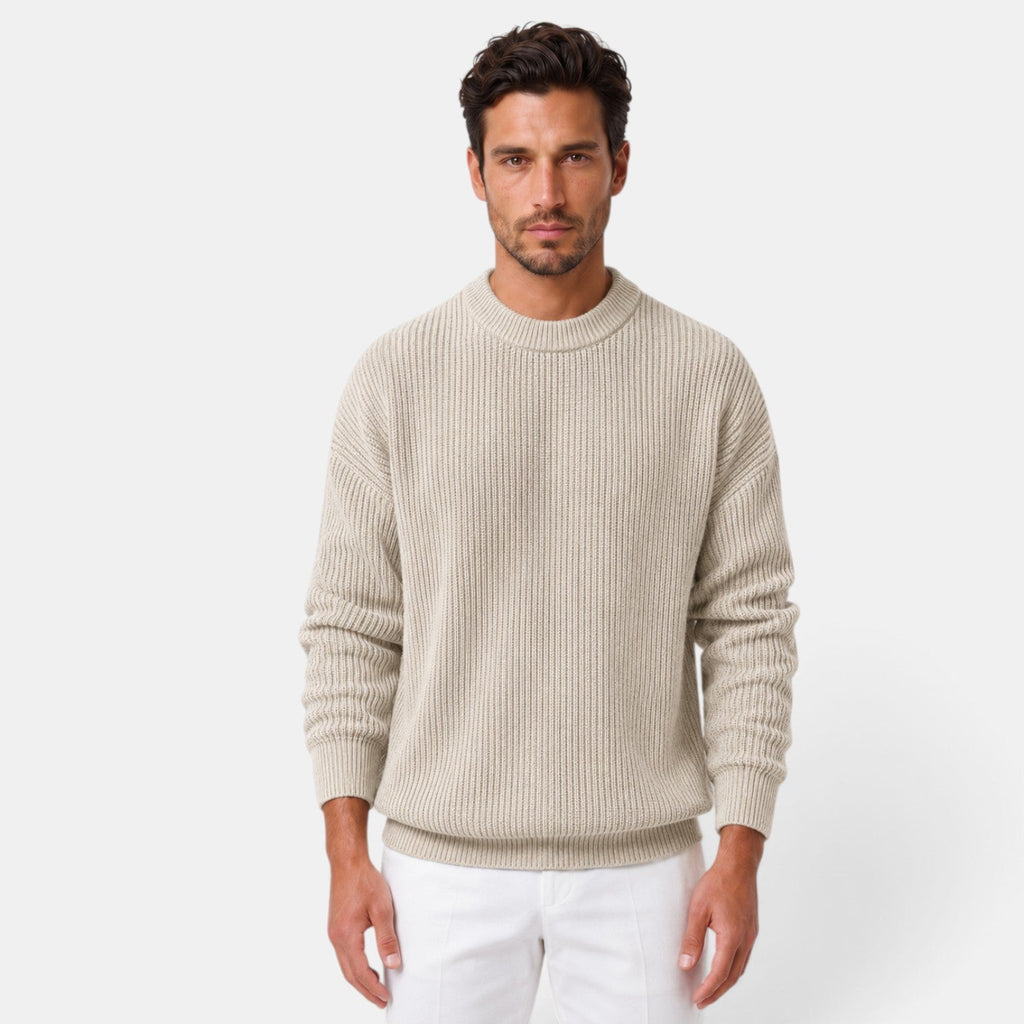 Men's ribbed crew neck sweater with long sleeves
