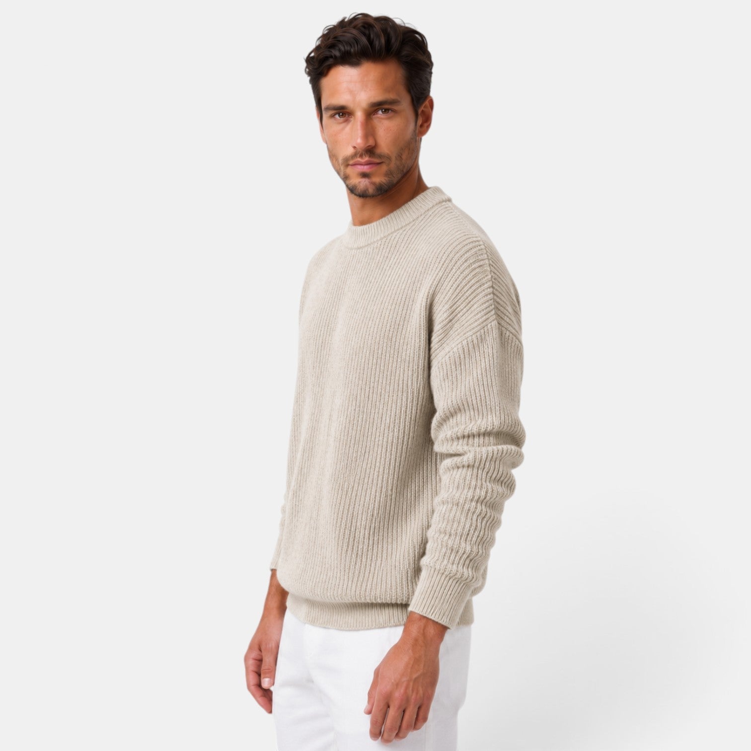 Men's ribbed crew neck sweater with long sleeves